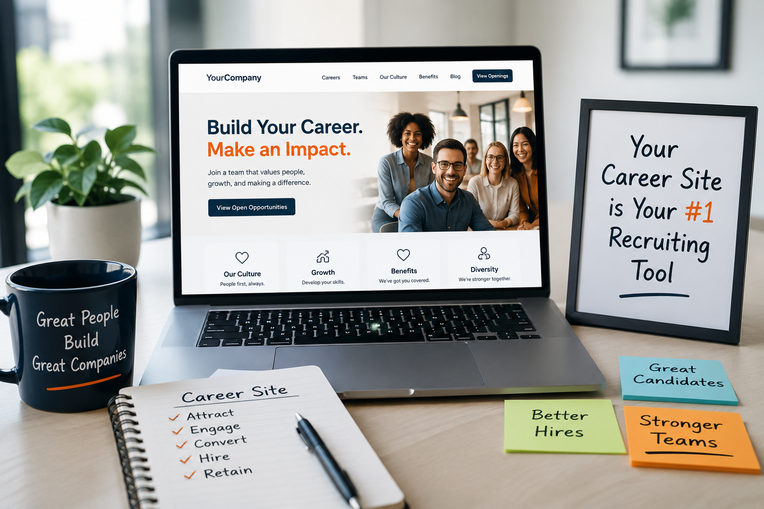 A branded career site shown on a laptop and phone