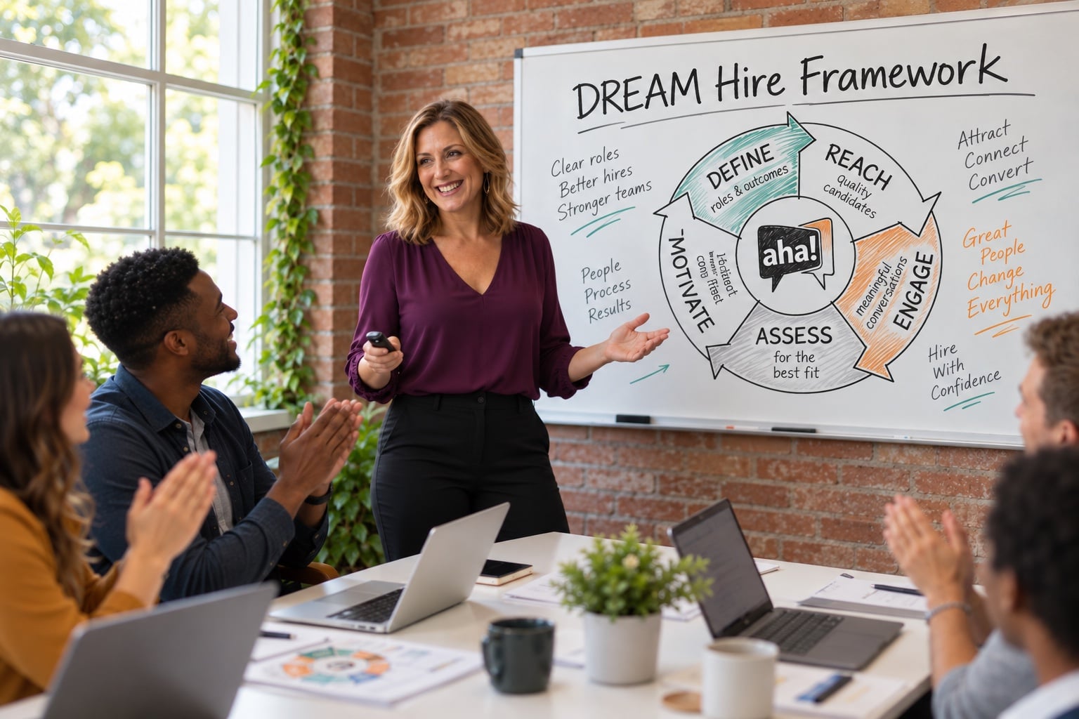 Andrea Hoffer presenting the DREAM Hire Framework to a client team